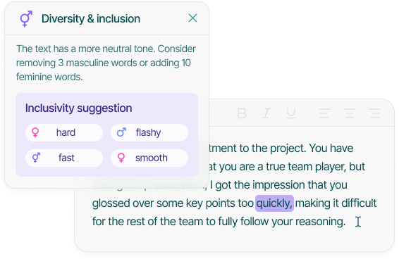 Textmetrics realtime feedback on diversity and inclusion writing